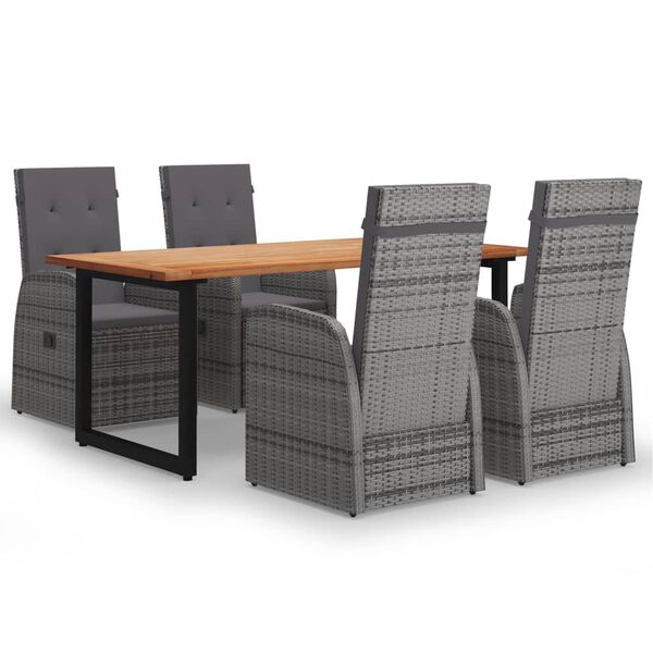 vidaXL Set da Pranzo per Giardino 5 pz con Cuscini Polyrattan Grigio