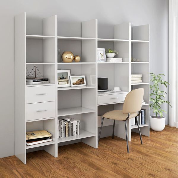 vidaXL Set Libreria 4 pz Bianco Lucido in Legno Multistrato
