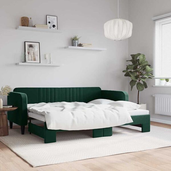 vidaXL Divano Letto con Letto Estraibile Verde Scuro 80x200cm Velluto