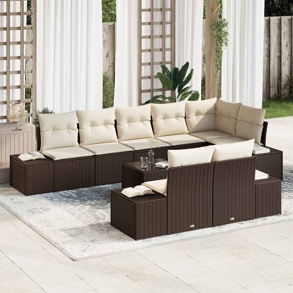 vidaXL Set Divano da Giardino Marrone e Crema Poly Rattan