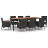 vidaXL Set da Pranzo da Giardino 9 pz con Cuscini Nero in Polyrattan