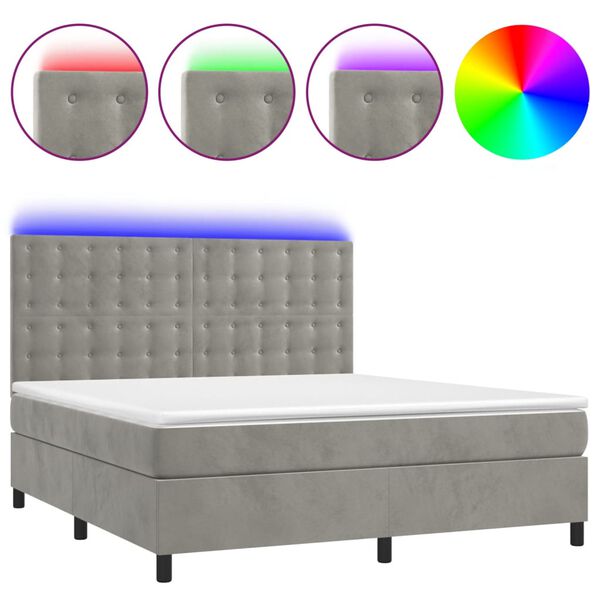 vidaXL Letto a Molle Materasso e LED Grigio Chiaro 160x200 cm Velluto