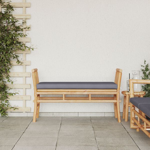 vidaXL Panchina da giardino con cuscino Marrone 110 x 38 x 65cm Bambù