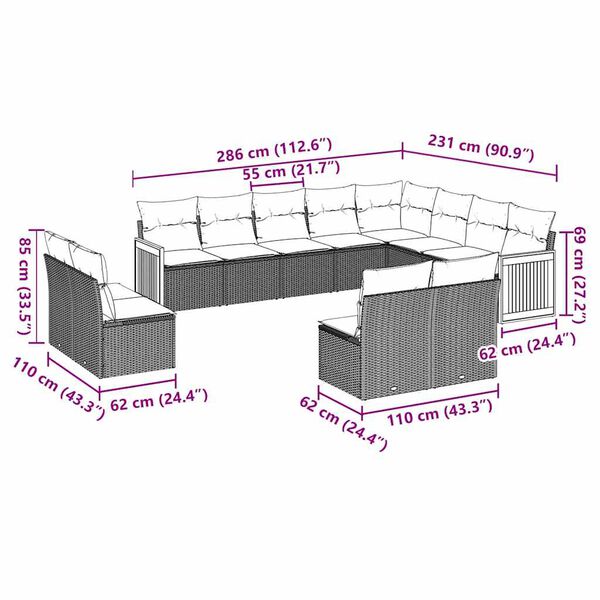 vidaXL Set Divani da Giardino 12 pz con Cuscini Nero in Polyrattan
