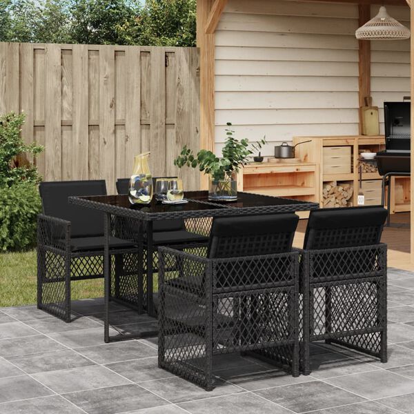 vidaXL Set da Pranzo da Giardino 5 pz Nero con Cuscini in Polyrattan