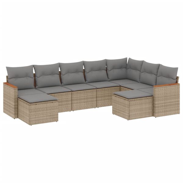vidaXL Set Divano da Giardino 9 pz con Cuscini Beige Misto Polyrattan