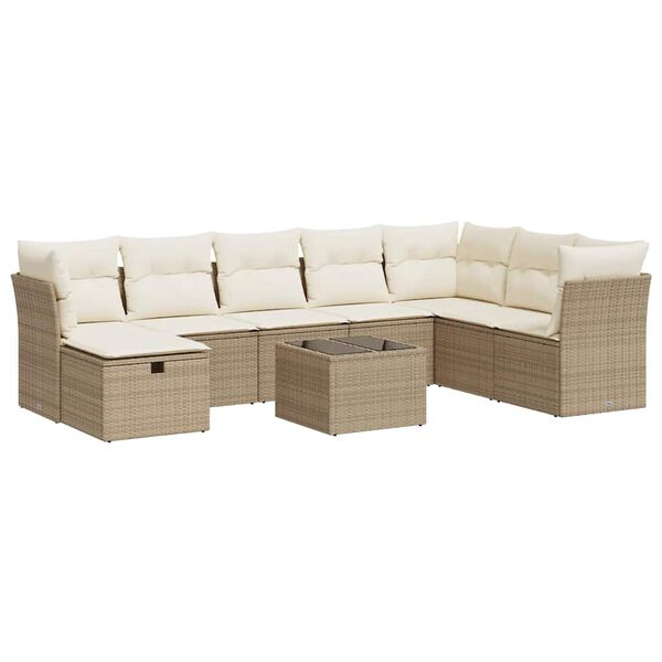 vidaXL Set Divano da Giardino 9 pz con Cuscini Beige in Polyrattan