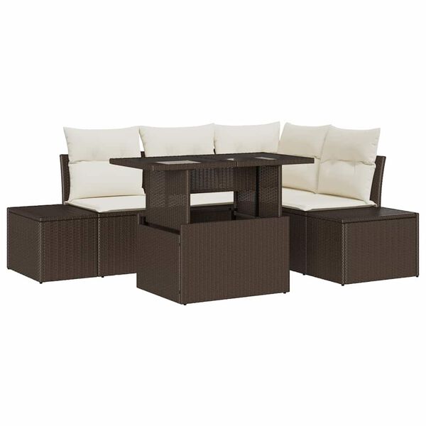 vidaXL Set Divano da Giardino 5 pcs Marrone e Crema polyrattan