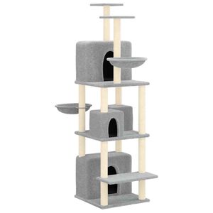 vidaXL Albero per Gatti con Tiragraffi in Sisal Grigio Chiaro 180 cm