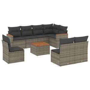 vidaXL Set Divano da Giardino 9 pz con Cuscini Grigio in Polyrattan