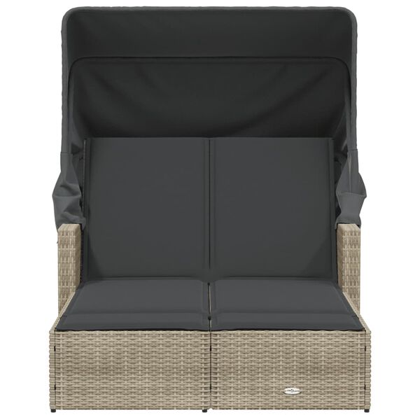 vidaXL Lettino Doppio Baldacchino e Cuscini Grigio Chiaro Polyrattan