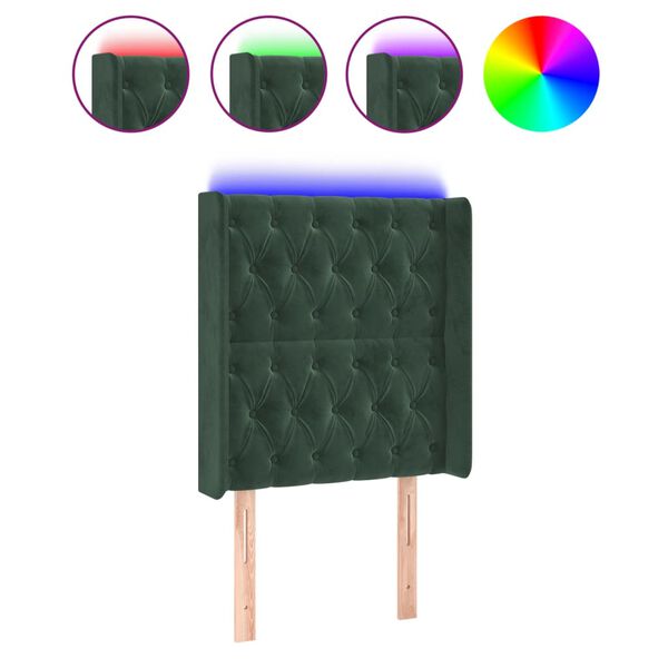 vidaXL Testiera a LED Verde Scuro 83x16x118/128 cm in Velluto