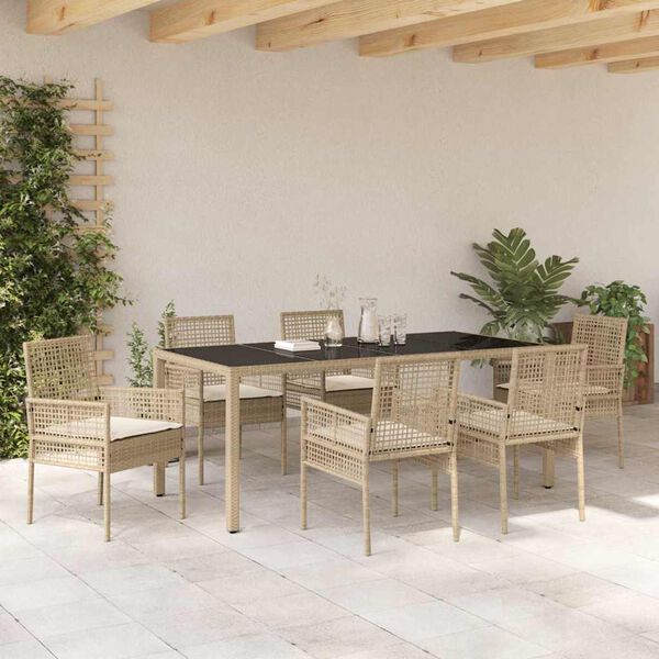 vidaXL Set da Pranzo per Giardino 7 pcs Beige polyrattan