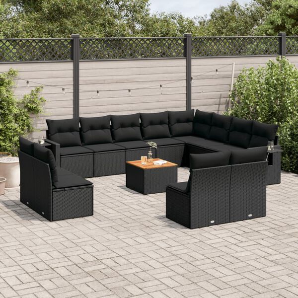 vidaXL Set Divani da Giardino 13pz con Cuscini Nero in Polyrattan
