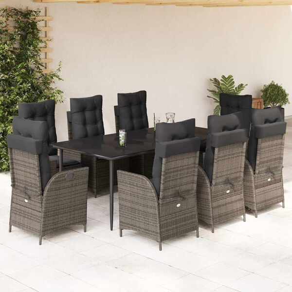vidaXL Set da Pranzo da Giardino 9 pz con Cuscini in Polyrattan Grigio