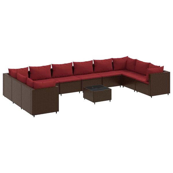 vidaXL Set Divani da Giardino 11 pz con Cuscini in Polyrattan Marrone