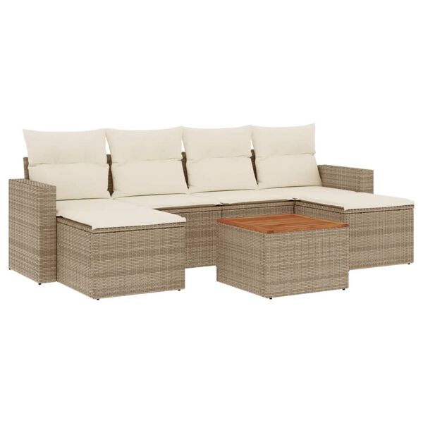 vidaXL Set Divani da Giardino 7 pz con Cuscini Beige in Polyrattan