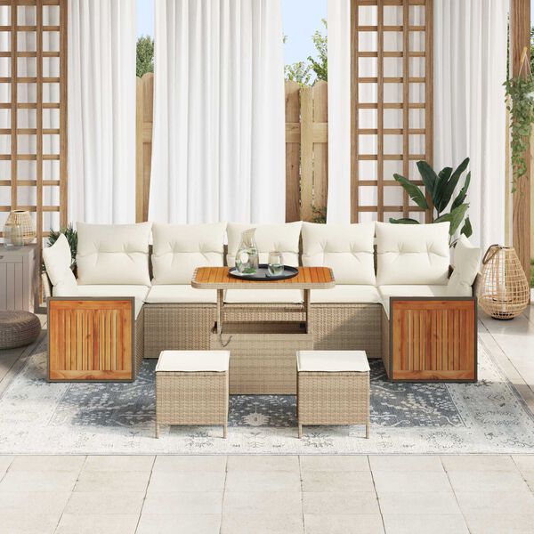 vidaXL Set Divano da Giardino con cuscino 10 pcs Beige e Crema