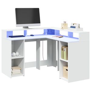 vidaXL Scrivania con Luci LED Bianca 130x130x91 cm in Truciolato