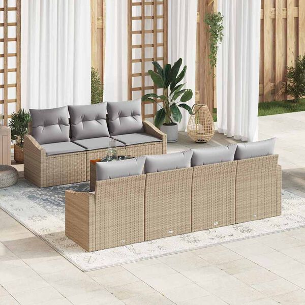 vidaXL Set Divano da Giardino 8 pcs Beige e Grigio Chiaro polyrattan