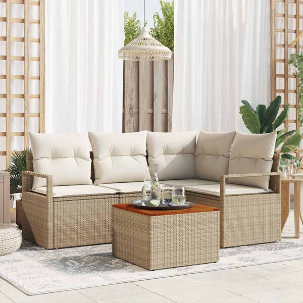 vidaXL Set Divano da Giardino con cuscino 5 pcs Beige Poly Rattan