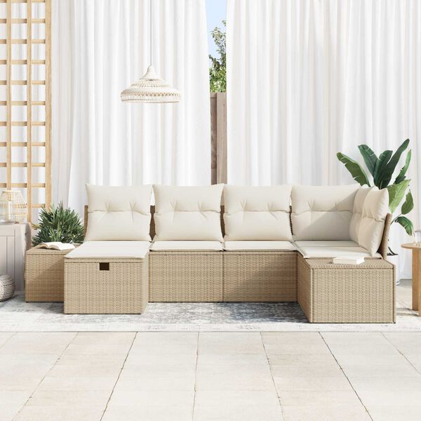 vidaXL Set Divano da Giardino con cuscino 6 pcs Beige polyrattan