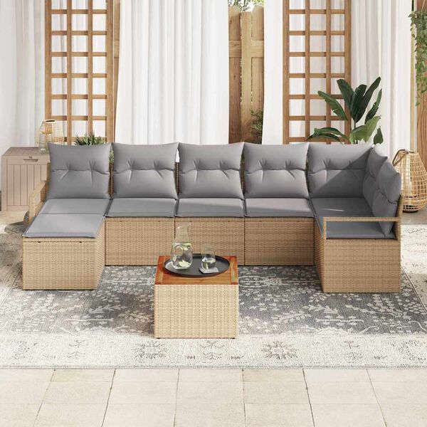 vidaXL Set Divano da Giardino con cuscino 9 pcs Beige Poly Rattan
