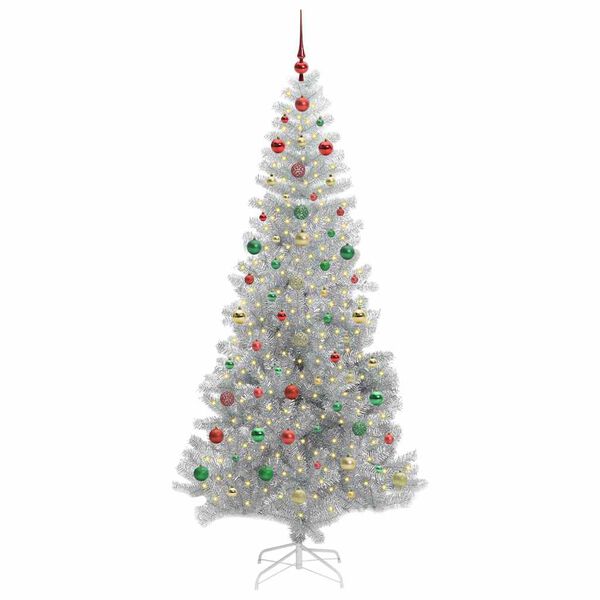 vidaXL Albero di Natale con 300 LED con supporto Argento 240 cm PET