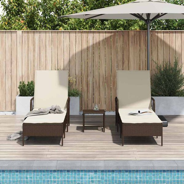 vidaXL Lettino prendisole con cuscino 2 pcs Marrone polyrattan