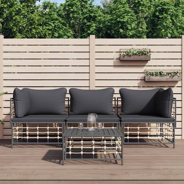 vidaXL Set Divani da Giardino 4 pz con Cuscini Antracite in Polyrattan