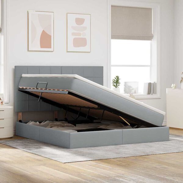 vidaXL Letto con contenitore e materasso Grigio chiaro 180 x 200 cm