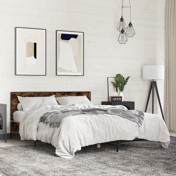 vidaXL Giroletto Rovere Fumo 160x200 cm in Legno Multistrato Metallo