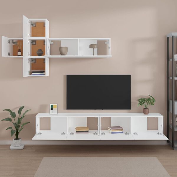vidaXL Set di Mobili Porta TV 7 pz Bianco in Legno Multistrato