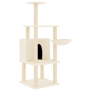 vidaXL Albero per Gatti con Tiragraffi in Sisal Crema 132 cm
