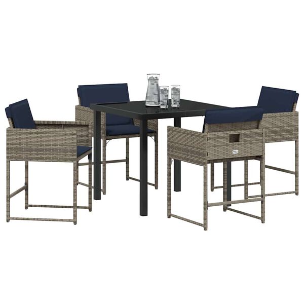 vidaXL Set da Pranzo per Giardino con cuscino 5 pcs Grigio polyrattan