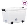 vidaXL Scatole con Ruote e Coperchio 5 pz Trasparenti 40 L