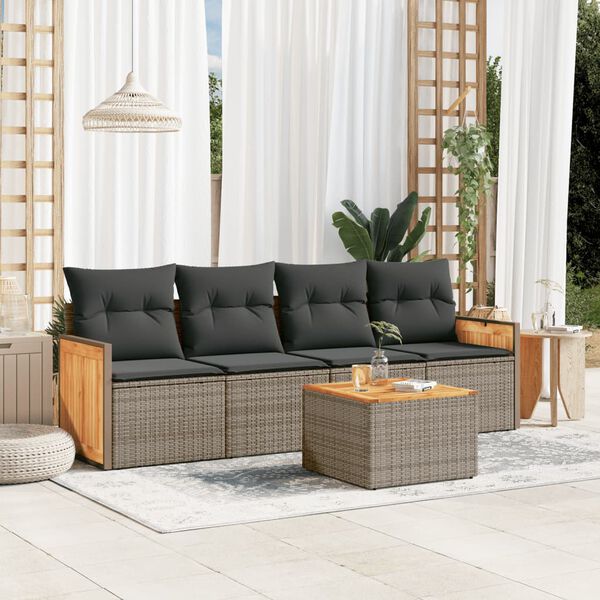 vidaXL Set Divano da Giardino 5 pz con Cuscini Grigio in Polyrattan