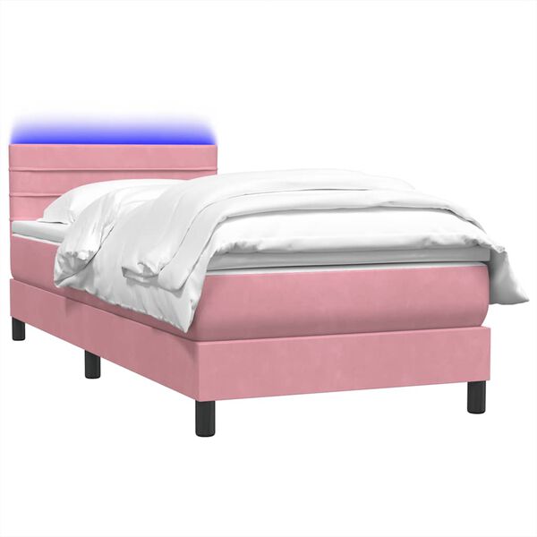 vidaXL Letto a Molle con Materasso e LED Rosa 100x210 cm in Velluto