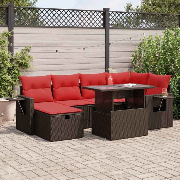 vidaXL Set Divani da Giardino con Cuscini 7pz Marrone Polyrattan Acacia