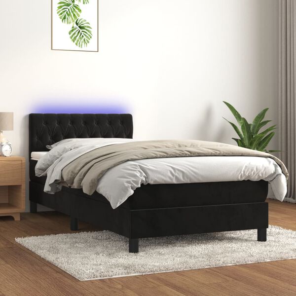 vidaXL Letto a Molle con Materasso e LED Nero 90x190 cm in Velluto