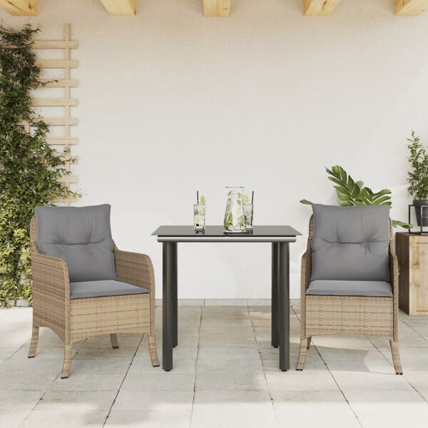 vidaXL Set da Pranzo da Giardino 3 pz con Cuscini Beige in Polyrattan