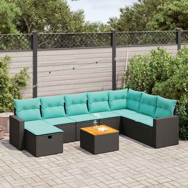 vidaXL Set Divani da Giardino 9 pz con Cuscini Nero in Polyrattan