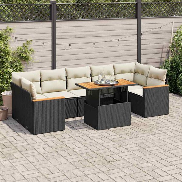 vidaXL Set Divani da Giardino con Cuscini 8 pz Nero Polyrattan Acacia
