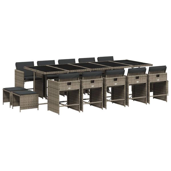 vidaXL Set da Pranzo da Giardino 15 pz con Cuscini Grigio Polyrattan