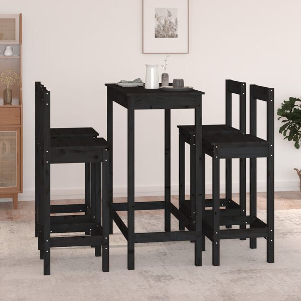 vidaXL Set da Bar 5 pz Nero in Legno Massello di Pino
