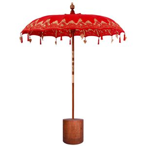 vidaXL Ombrello balinese con base Rosso e Marrone 190 x 190 x 295 cm