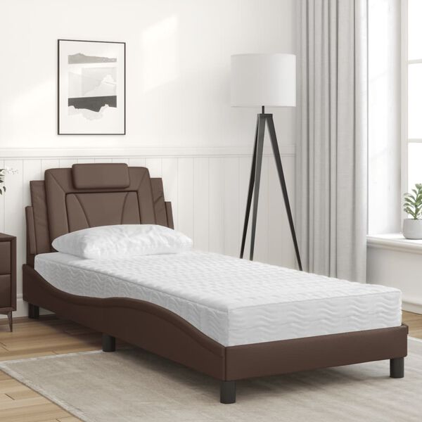 vidaXL Letto Viana con Materasso Marrone 90x200 cm in Similpelle