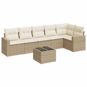 vidaXL Set Divani da Giardino 7 pz con Cuscini Beige in Polyrattan