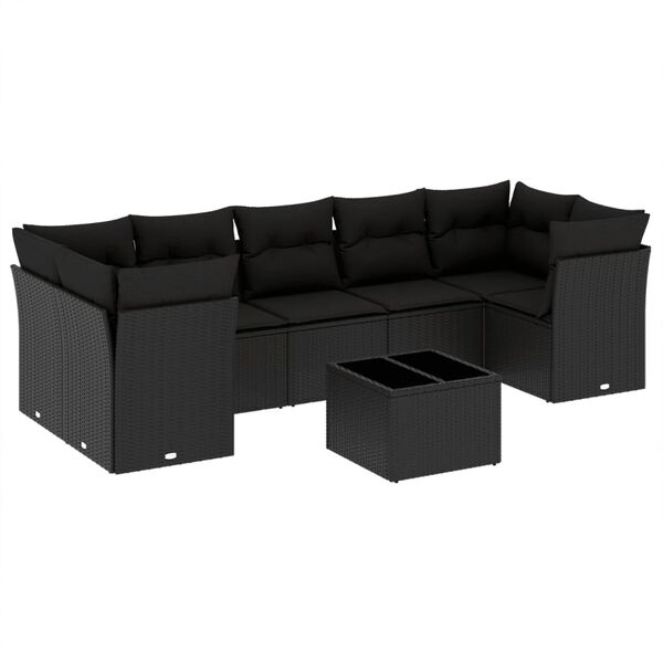 vidaXL Set Divani da Giardino con Cuscini 8 pz Nero in Polyrattan