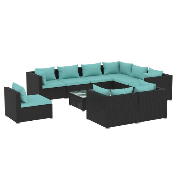 vidaXL Set Salotto da Giardino 10 pz con Cuscini in Polyrattan Nero